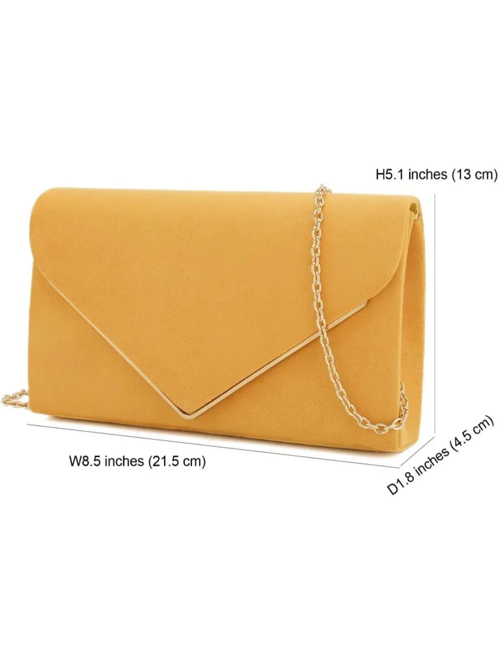 👜 Women's Mustard Faux Suede Clutch Bag Elegant Metal Binding Evening Purse